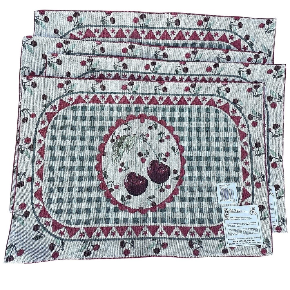 Park B Smith Placemats Cherry Farm Tapestry Gingham (4) NWT Cottage Country